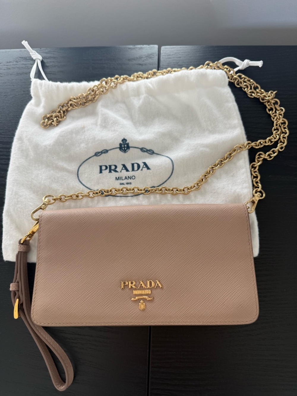 Prada Blush Pink Crossbody with Gold Chain Strap
